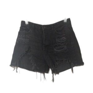 Forever 21 Womens Black Distressed Denim Cut Off Shorts Mid Rise Size 30 Retro